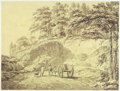 Man med häst och vagn som går in i ett stenbrott, ca 1797 (grafit och grå tvätt på papper) av Joseph Mallord William Turner