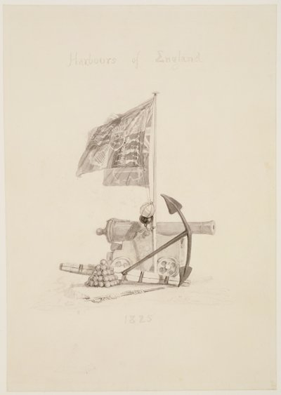 No.0567 Harbors of England, design för titelsidan på en bok, 1825 (bläck och tvätt) av Joseph Mallord William Turner