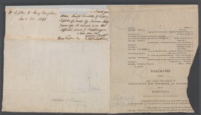 Skiss över två skepp på en katalogsida, ca 1823 av Joseph Mallord William Turner