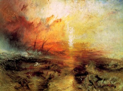 Slavskeppsslavarna som kastar de döda och döende överbord, Typhon Coming On, 1840. av Joseph Mallord William Turner