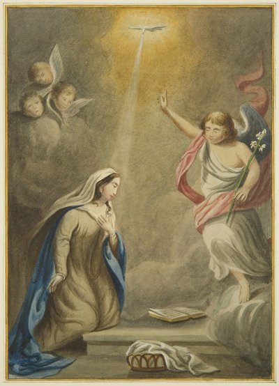 Altartavla i alla helgons - visar bebådelsen (akvarell på papper) av Joseph Manning