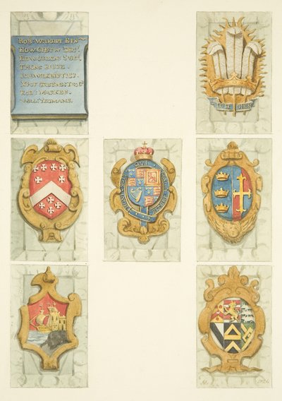 Vapensköldar på stenpredikstolen i Bristol Cathedral (akvarell på papper) av Joseph Manning