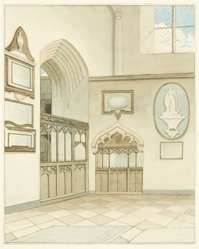 Slutet av södra korsarm av Bristol Cathedral (akvarell på papper) av Joseph Manning