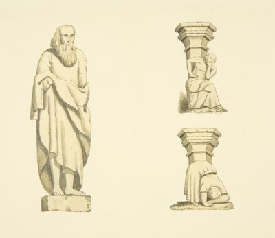 Figur och två takstolar i nischer av Tower of St Mary Redcliffe (akvarell på papper) av Joseph Manning