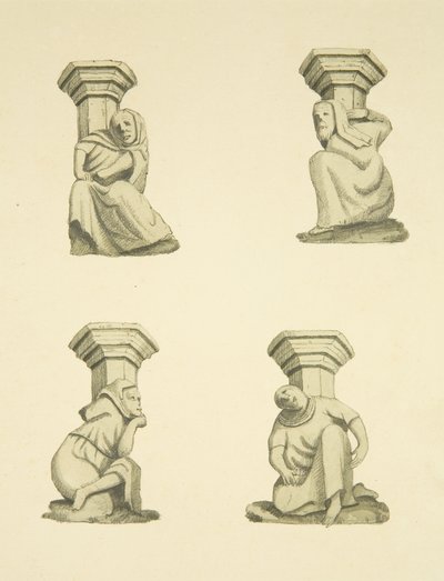 Fyra takstolar på tornet (ursprungligen bärande statyer) av St Mary Redcliffe (akvarell på papper) av Joseph Manning