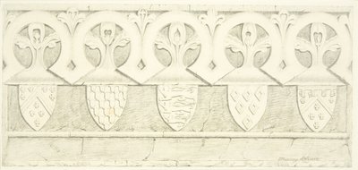 Gotisk fris och vapensköldar i salongen i Bristol Cathedral (penna och akvarell på papper) av Joseph Manning