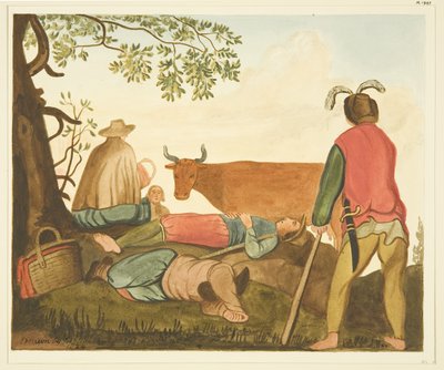 Guy, Earl of Warwick, and the Dun Cow, kopior från original oljemålning (akvarell på papper) av Joseph Manning