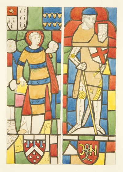 Målat glas i norra och södra fönster i Bristol Cathedrals kör (akvarell på papper) av Joseph Manning