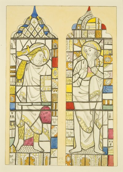 Målat glas i norra fönstret, norra korsarm av St Mary Redcliffe (akvarell på papper) av Joseph Manning