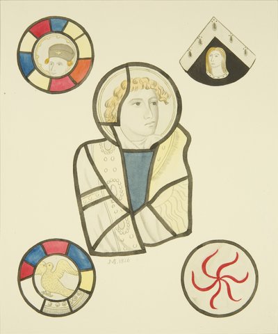 Målat glas i norra fönstret i koret av St Mary Redcliffe (akvarell på papper) av Joseph Manning