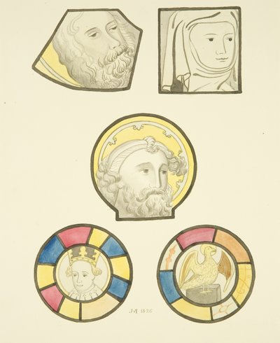 Målat glas i norra fönstret i långhuset i St Mary Redcliffe (akvarell på papper) av Joseph Manning