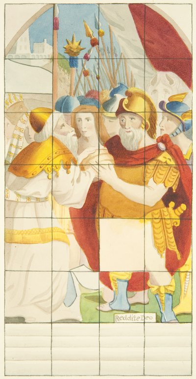 Målat glasfönster i östra änden av södra gången i Bristol Cathedral (akvarell på papper) av Joseph Manning