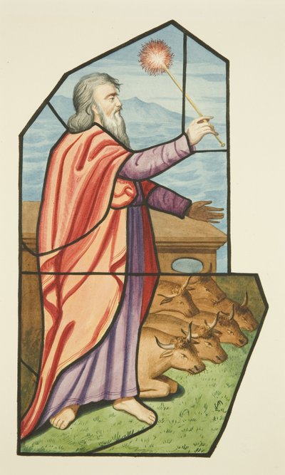 Fönster i målat glas, troligen visar Moses, St Michael