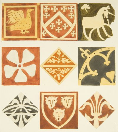 Kakel i sakristirummet och olika delar av Bristol Cathedrals golv (akvarell på papper) av Joseph Manning