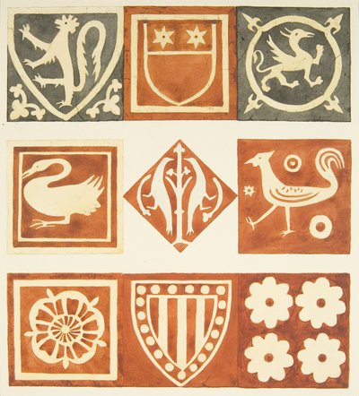 Kakel i sakristirummet och olika delar av Bristol Cathedrals golv (akvarell på papper) av Joseph Manning