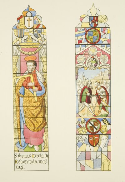 Två målat glasfönster som bildar altarfönstret i St. Markus, ett av St. Thomas (akvarell på papper) av Joseph Manning