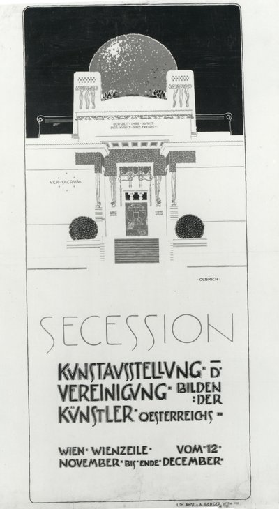 Affischreklam Secession-utställning för österrikiska konstnärer, 1898 (färgad litho) av Joseph Maria Olbrich