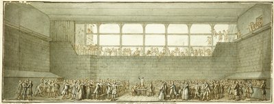 The Tennis Court Oath, c.1789 (svart krita, penna och brunt bläck med grå tvätt) av Joseph Marie Flouest