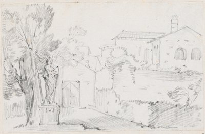 Hörn av en italiensk trädgård med en kyrka bortom av Joseph Marie Vien