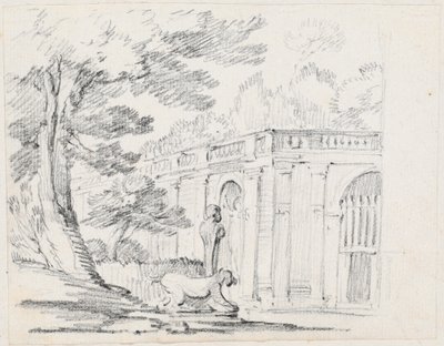 Loggia och staty i en italiensk trädgård av Joseph Marie Vien