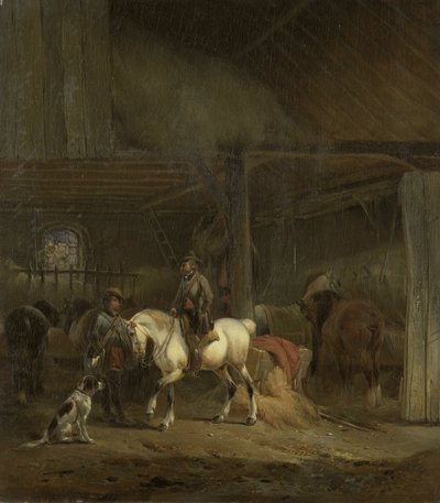 Häststall, ca 1830-1840 (olja på pannå) av Joseph Moerenhout
