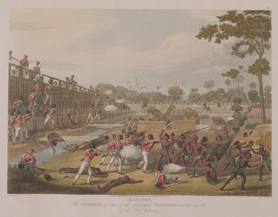 Rangoon: The Storming of one of the Main Stockades den 8 juli 1824, skylt 15 från 