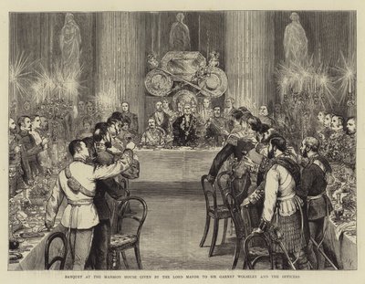 Bankett i Mansion House som överlämnades av Lord Mayor till Sir Garnet Wolseley och officerarna av Joseph Nash