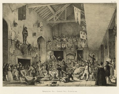 Bankettsal, Haddon Hall, Derbyshire av Joseph Nash