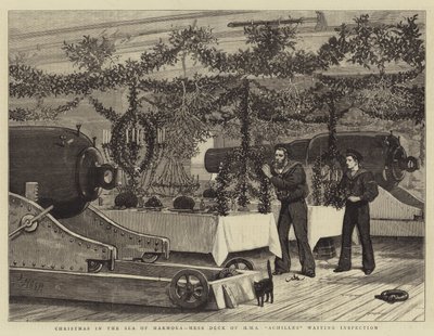 Jul i Marmorhavet, mässdäck på HMS Achilles väntar på inspektion av Joseph Nash