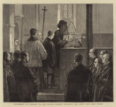 Napoleon III:s begravning, kejsarinnan Eugenie bestänker kistan med heligt vatten. av Joseph Nash