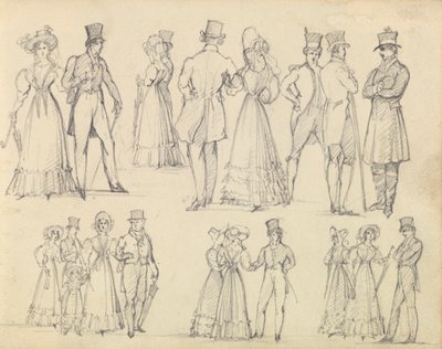 Fashionabla män och kvinnor samtalar av Joseph Nash