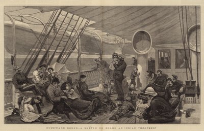 Homeward Bound, en skiss från ett indiskt trupptransportfartyg av Joseph Nash