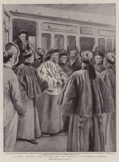 Li Hung Changs besök i England, hans ankomst till Waterloo Station av Joseph Nash