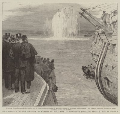 Lord George Hamiltons mottagning av parlamentsledamöter vid Portsmouth Dockyard, avfyrar en gruva genom kontakt av Joseph Nash