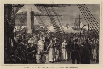 Ombord på ett emigrantskepp, den sista timmen utanför Gravesend av Joseph Nash