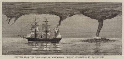 Skisser från Afrikas västkust, HMS Boxer omgiven av vattenpipor av Joseph Nash