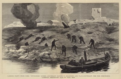 Bombardementet av Alexandria, Landing Party från HMS Invincible, under löjtnant Barton R Bradford och flagglöjtnant den ärade Hedworth Lambton som förstör vapen vid Fort Mex av Joseph Nash