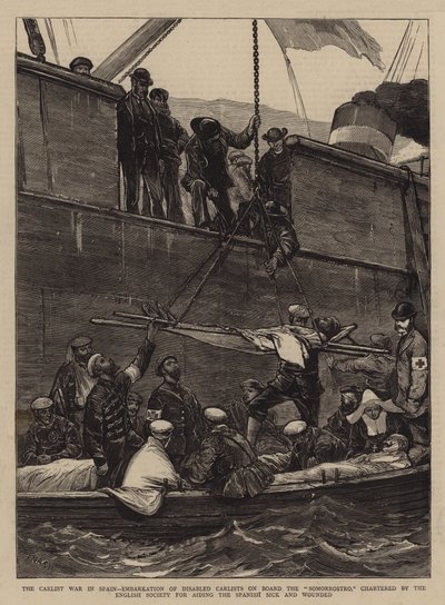 The Carlist War in Spain, Embarking of Disabled Carlists on Board the Somorrostro, chartered by the English Society for aiding the Spanish Sick and Wounded av Joseph Nash