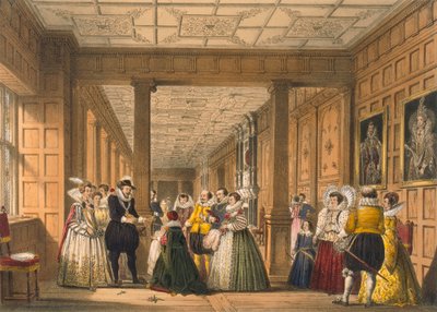 The Gallery at Hatfield House, Hertfordshire, från "Architecture of the Middle Ages", publicerad 1838 av Joseph Nash