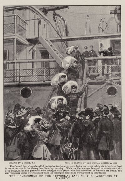The Home-Coming of the Pavonia, landar passagerarna i Liverpool av Joseph Nash