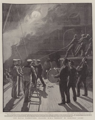 Sjömanövrarna, kolar HMS Benbow av Electric Light av Joseph Nash