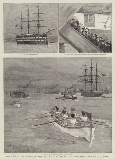 Race at Greenhithe mellan Naval Cadets of HMS Worcester och HMS Conway av Joseph Nash