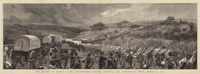Reliefen av Ekowe, Lord Chelmsfords kolonn som korsar floden Amantikulu, 31 mars 1879 av Joseph Nash