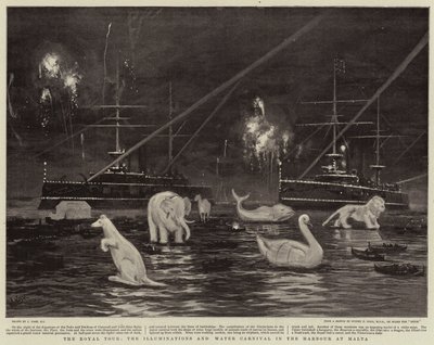 Royal Tour, Illuminations and Water Carnival i hamnen på Malta av Joseph Nash