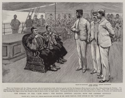 Kow Shings förlisning, de brittiska officerarna som argumenterar med de kinesiska generalerna av Joseph Nash