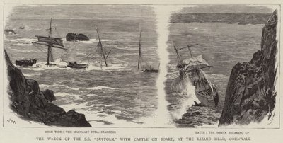 Vraket av SS Suffolk, med boskap ombord, vid Lizard Head, Cornwall av Joseph Nash