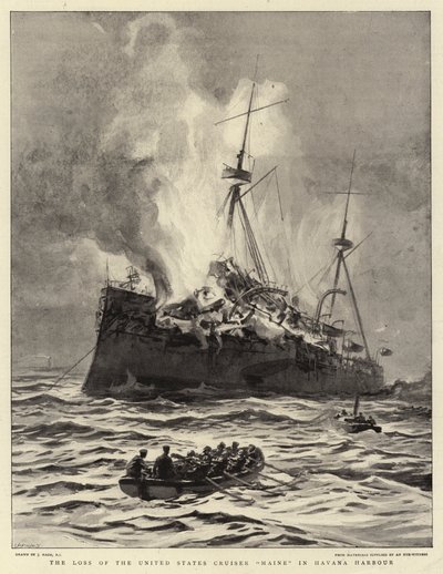 Förlusten av den amerikanska kryssaren Maine i Havannas hamn av Joseph Nash