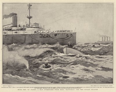 Med X Fleet, en man överbord från HMS Hannibal utanför Scillyöarna. av Joseph Nash