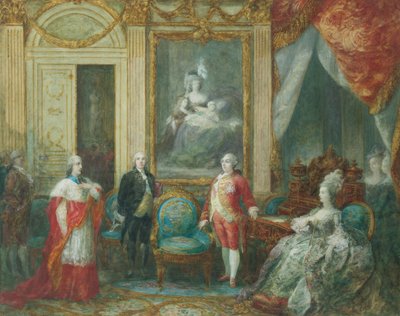 Ludvig XVI och hans fru Marie Antoinette tar emot en kardinal av Joseph Navlet