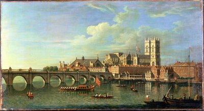 Utsikt över Westminster med den kungliga pråmen och annan frakt av Joseph Nicholls